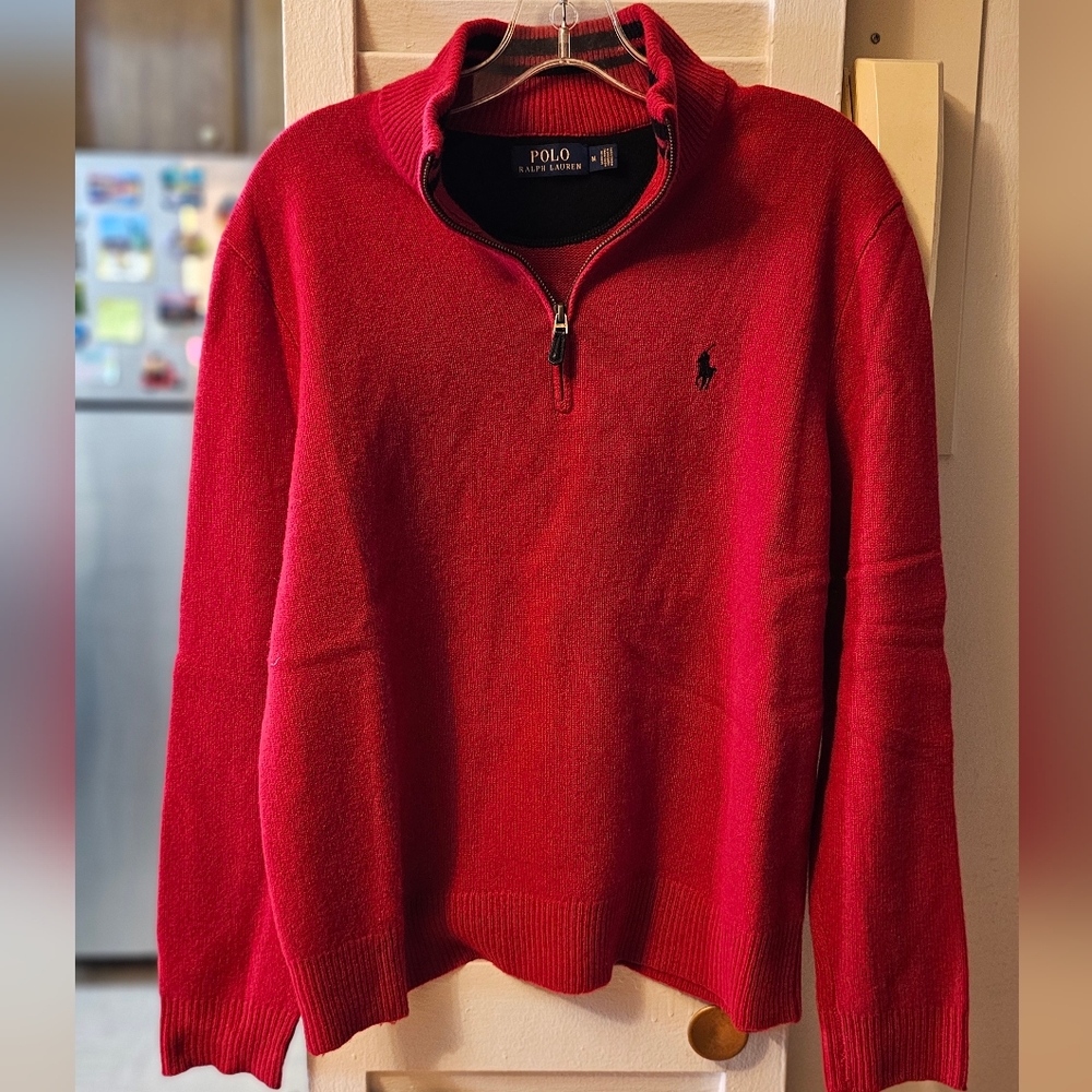 Polo Ralph Lauren Pullover Quarter-Zip sweater cashmere, size M, color Red - Picture 6 of 6